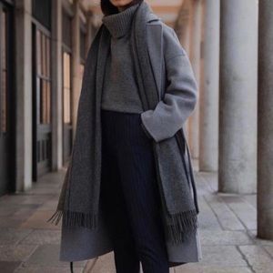 Grey Wool Look Trench Coat